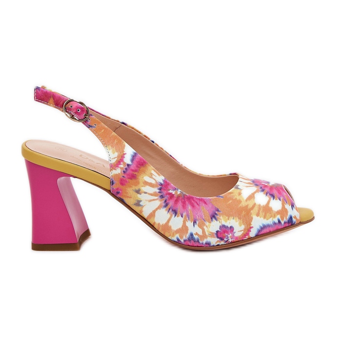 S.Barski Sandalias para mujeres estampadas en cuero en el post amarillo CR51-006 Multicolor Post