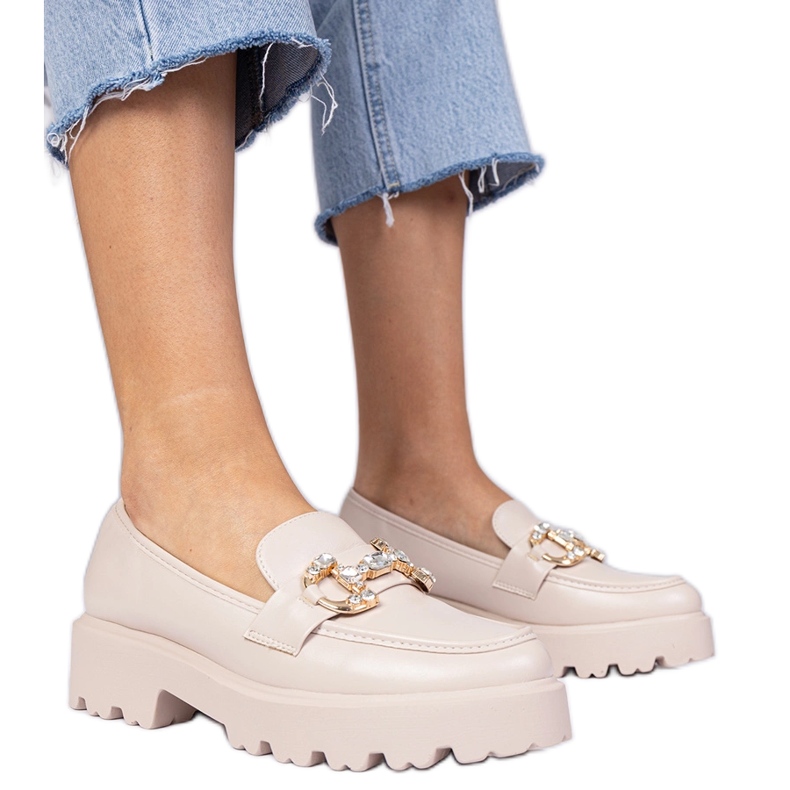 Mocasines elegantes beige con circones Mocasines elegantes beige con circones
