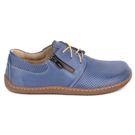 Olivier Zapatos de cuero de cuero minimalista de mujeres descalzo 1244 azul marino perforado azul