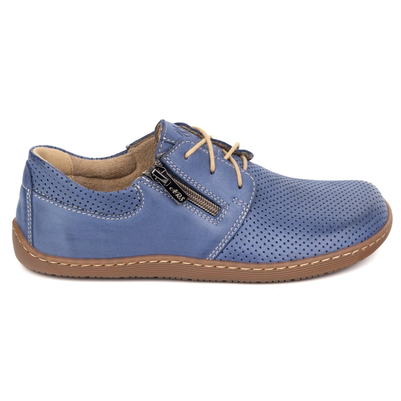 Olivier Zapatos de cuero de cuero minimalista de mujeres descalzo 1244 azul marino perforado azul
