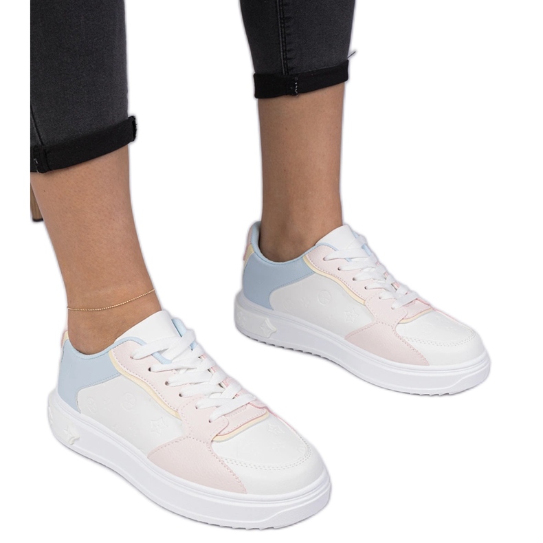 Zapatillas deportivas blancas y rosas de cuero ecológico blanco Zapatillas deportivas blancas y rosas de cuero ecológico blanco