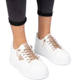 Zapatillas de deporte blancas con circones de champán blanco