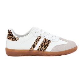 Zapatillas de deporte para mujeres bajas con estampado de leopardo de cuero ecológico blanco