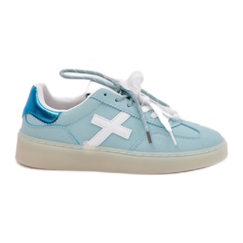 Zapatos deportivos bajos para mujeres con estampado de leopardo de menta azul
