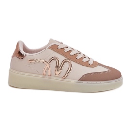 Zapatos deportivos bajos para mujeres con beige de cuero ecológico