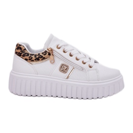 Zapatos deportivos femeninos en la plataforma con estampado de leopardo de leopardo de cuero ecológico blanco
