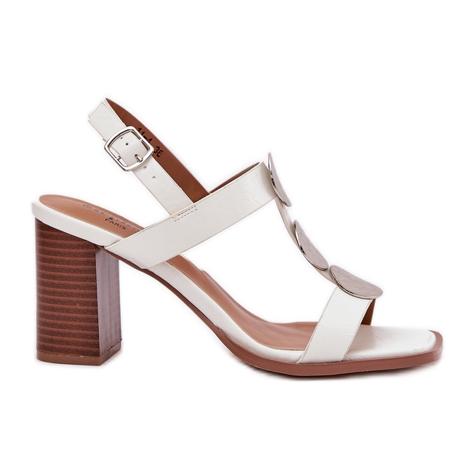 Sandalias para mujeres en el poste con una franja decorativa blanca blanco