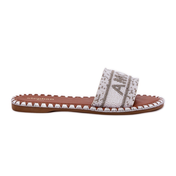 Chanclas de mujer plana con decoración blanca blanco