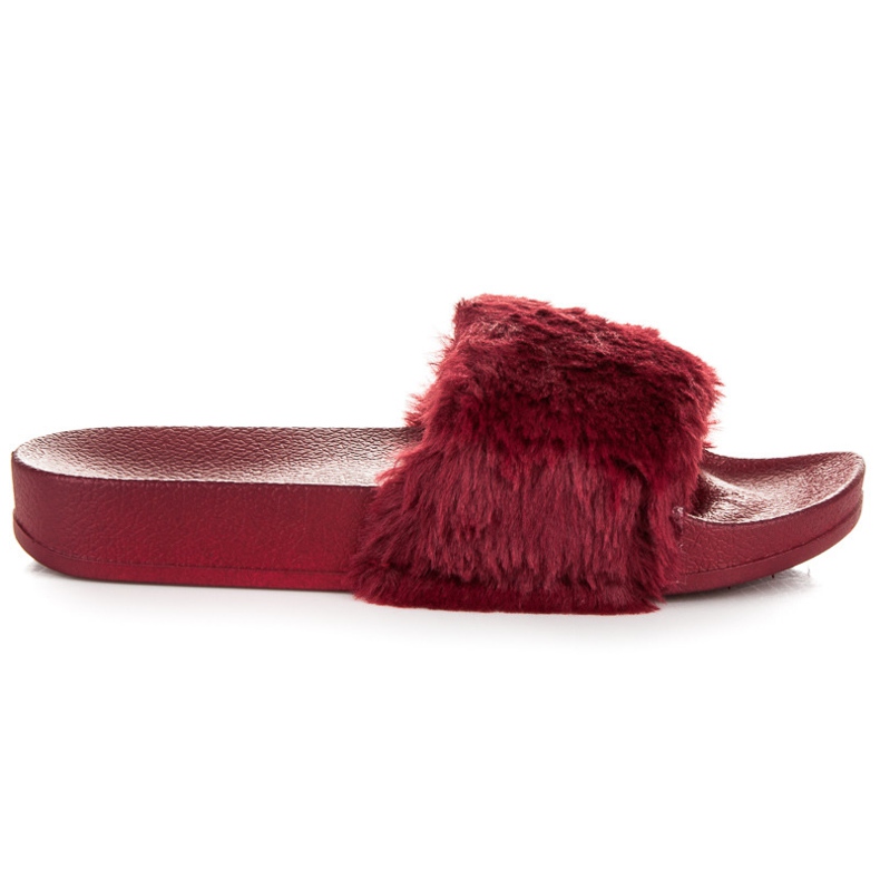 Via Giulia  Babuchas granates con pelo rojo Via Giulia  Babuchas granates con pelo rojo