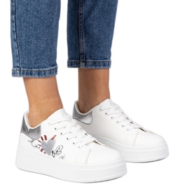 Zapatillas blancas y plateadas zapatillas deportivas para mujeres con estampado blanco