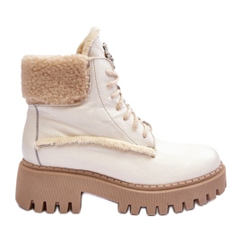 Botas de cuero de cuero para mujeres botas crema Lemar blanco