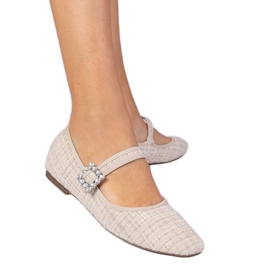 Bailarinas beige femeninas con hebilla y cristales