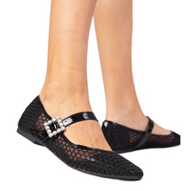 Ballerinas de malla negra con abrazadera y cristal negro