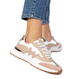 Zapatillas de deporte para mujeres blancas y rosas con accesorio de leopardo blanco