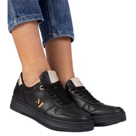 Zapatillas de deporte para mujeres negras con brillo dorado negro