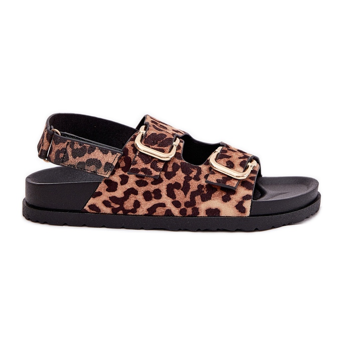 Sandalias de estampado de leopardo para mujeres con hebillas marrones marrón