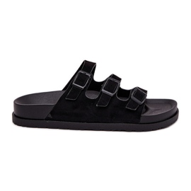 Zapatillas para mujeres con rayas y hebillas negras negro