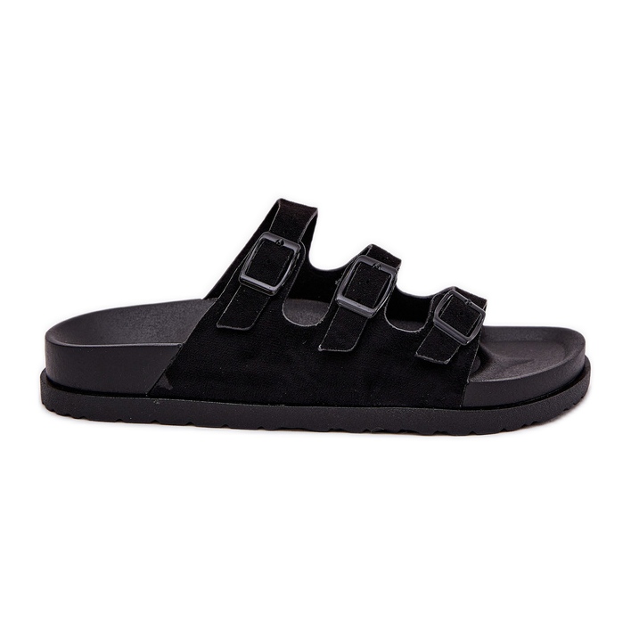Zapatillas para mujeres con rayas y hebillas negras negro