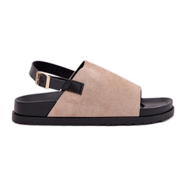 Sandalias para mujeres con gamuza ecológica en la plataforma beige Sandalias para mujeres con gamuza ecológica en la plataforma beige
