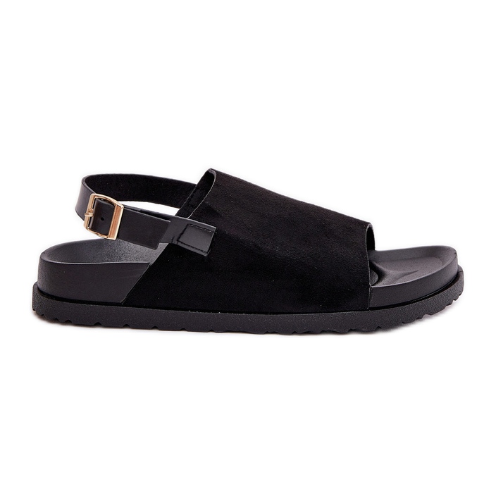 Sandalias para mujeres con gamuza ecológica en la plataforma negra negro