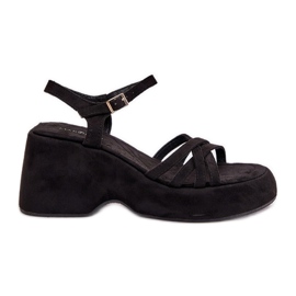 Sandalias en la plataforma y cuñas con Eco Suede Black negro
