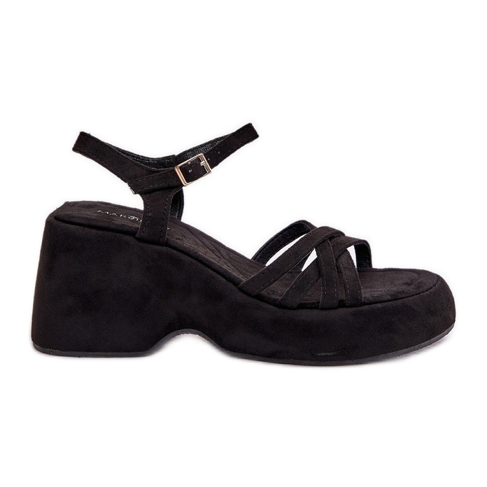 Sandalias en la plataforma y cuñas con Eco Suede Black negro
