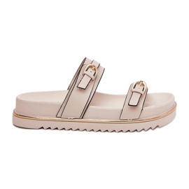 Zapatillas para mujeres suaves en la plataforma con rayas y abrazaderas beige ligero