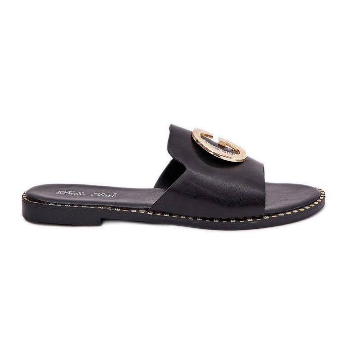 Zapatillas para mujeres de cuero ecológica con un detalle decorativo negro