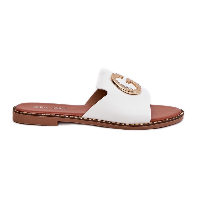 Zapatillas para mujeres de cuero eco con un detalle blanco decorativo