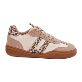 Zapatillas de deporte femeninas con beige de leopardo de gamuza ecológica