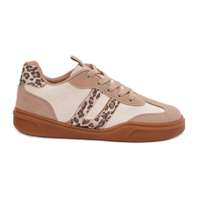 Zapatillas de deporte femeninas con beige de leopardo de gamuza ecológica
