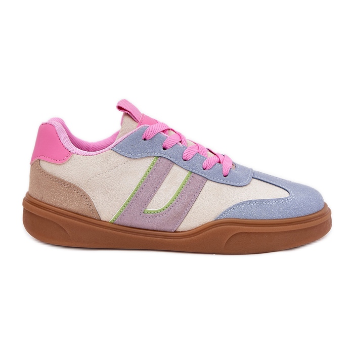 Zapatillas de deporte femeninas con gamuza ecológica multicolor beige