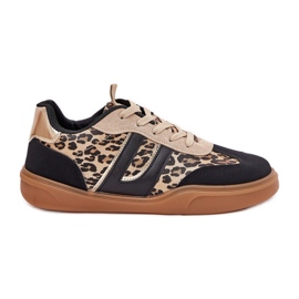 Zapatillas de deporte femeninas con leopardo de cuero ecológico negro