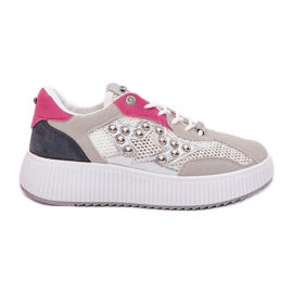 Zapatos deportivos femeninos con tachuelas de malla y gris