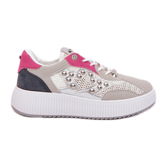 Zapatos deportivos femeninos con tachuelas de malla y gris