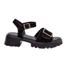 Sandalias para mujeres de gamuza ecológica con abrazadera negra negro