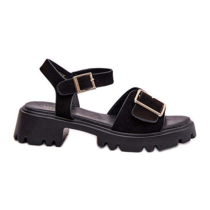 Sandalias para mujeres de gamuza ecológica con abrazadera negra negro