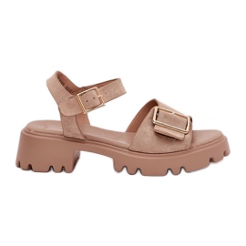 Sandalias para mujeres de ante Eco con una hebilla beige