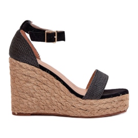 Sandalias para mujeres para cuña con trenza negra negro