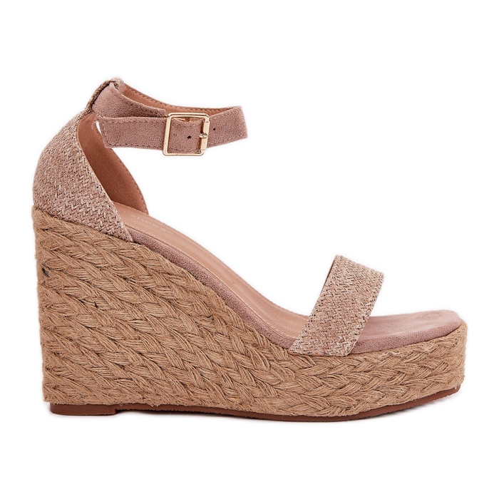 Sandalias para mujeres para cuña con trenza de color caqui beige