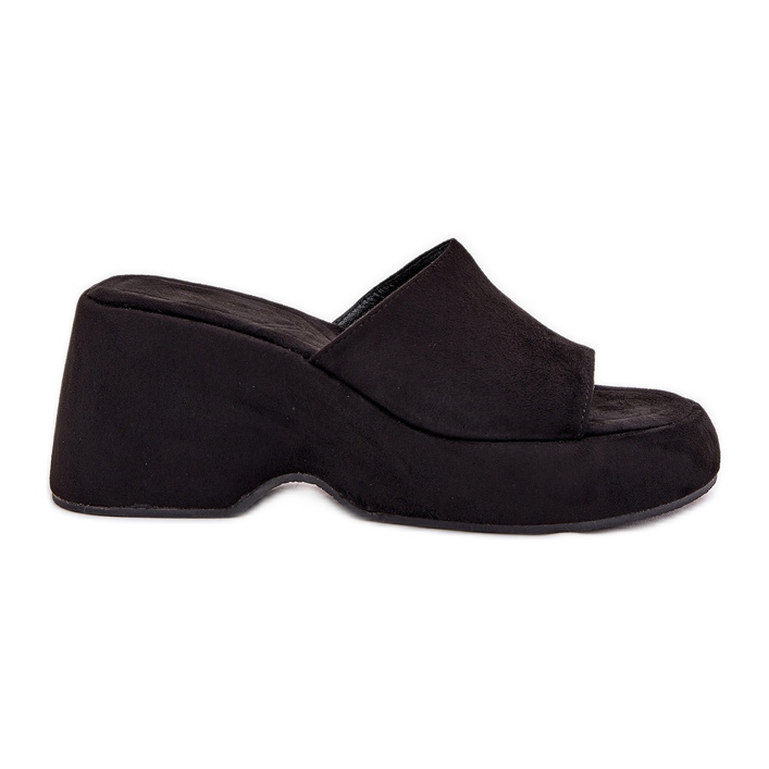 Zapatillas para mujeres de gamuza ecológica en la plataforma y cuñas negras negro