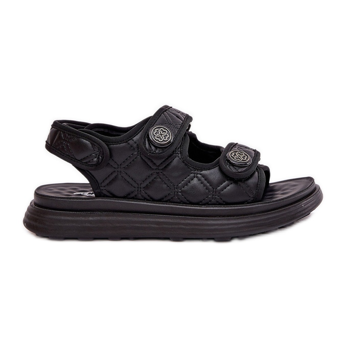 Sandalias para mujeres con detalles decorativos de velcro negro Sandalias para mujeres con detalles decorativos de velcro negro