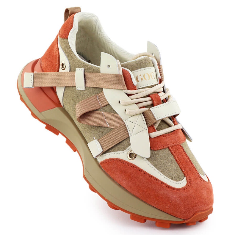 Zapatillas de cuero para mujeres beige naranja goe rr2n4064