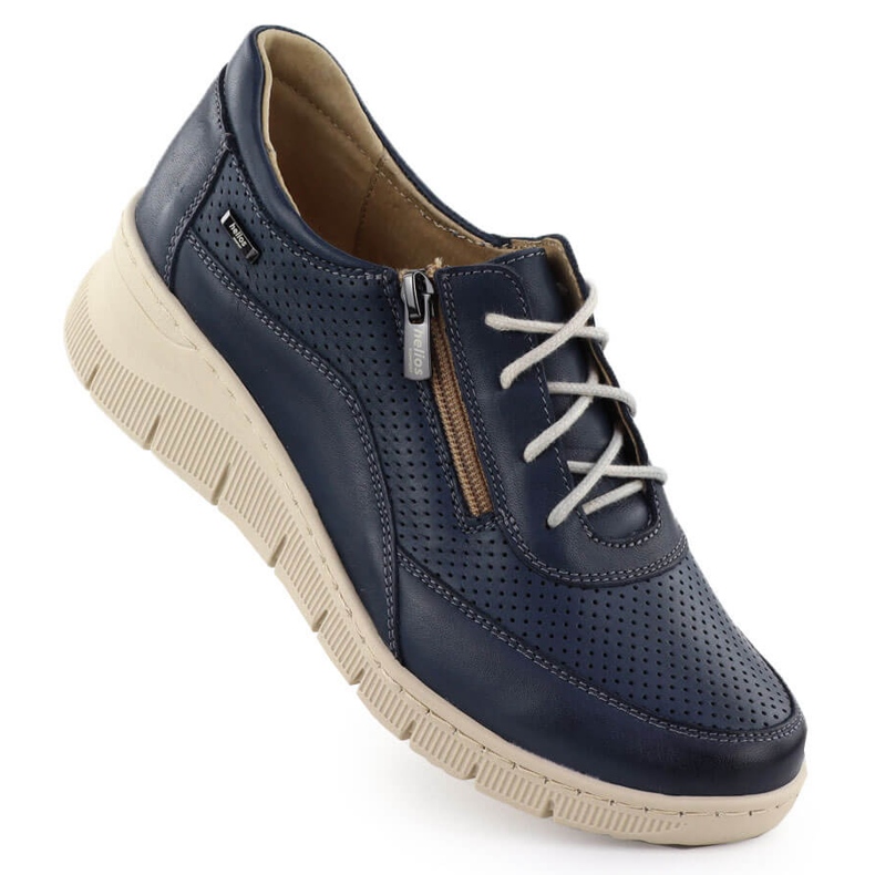 Zapatos de cuero para mujeres para azul marino perforado Helios 427