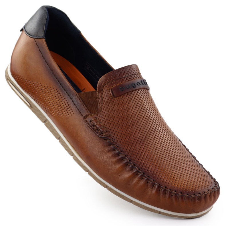 Cuero mocasines Los cómodos bugatti marrón deslizantes de los hombres RR153207