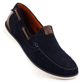 Mocasines de cuero para mujeres cómodos azul marino Bugatti RR153018