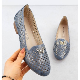 Zapatos de aire de mujer con tacones bajos M. Daszyński SA222-3 azul