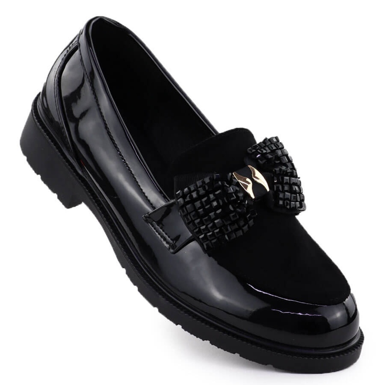 Moccasins zapatos para mujeres barnizados con un arco negro s.barski hy51-319