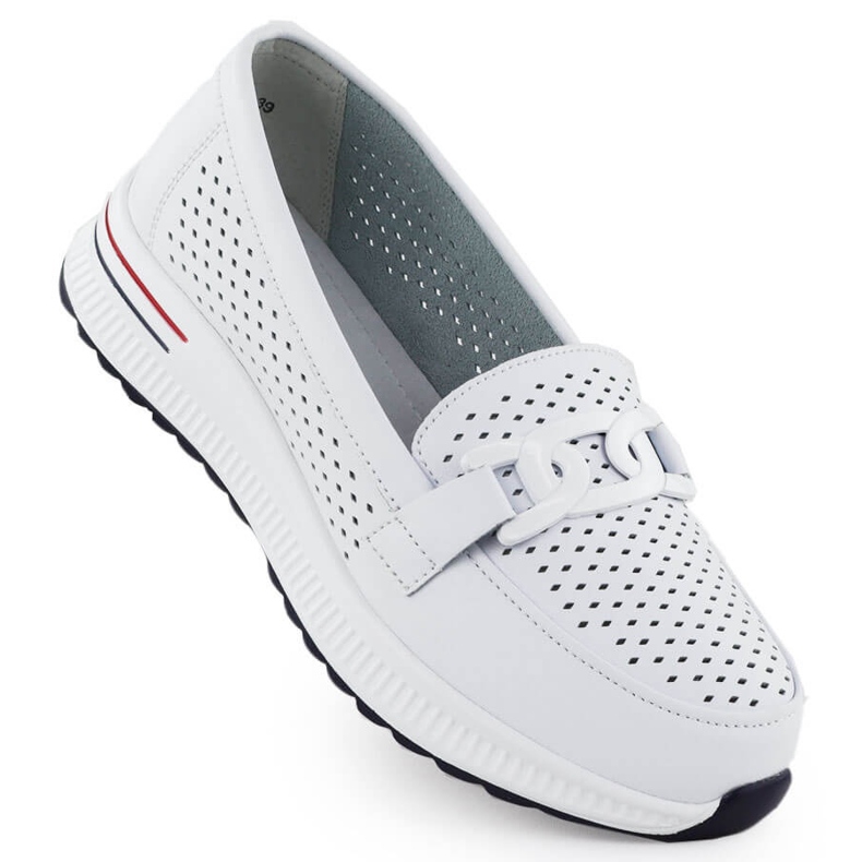 Zapatos de cuero para mujeres en la plataforma de Openwork Białe Filippo DP4400 blanco Zapatos de cuero para mujeres en la plataforma de Openwork Białe Filippo DP4400 blanco