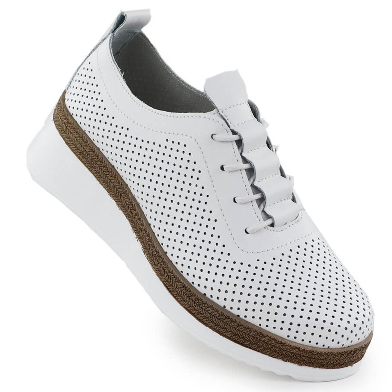 Zapatos de cuero para mujeres para cuñas blancas perforadas T.Sokolski W25-203 blanco